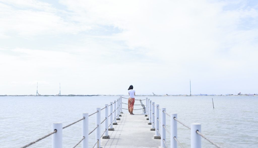 girl, sea, pier